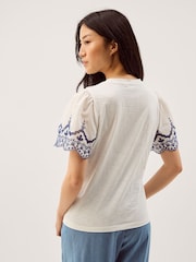 Monsoon White Bree Broderie Sleeve Jersey T-Shirt - Image 4 of 5
