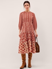 Monsoon Red Palmer Floral Jersey Midi Dress - Image 1 of 6