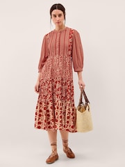 Monsoon Red Palmer Floral Jersey Midi Dress - Image 2 of 6