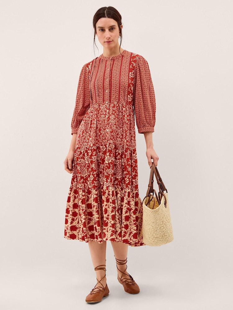 Monsoon Red Palmer Floral Jersey Midi Dress - Image 2 of 6