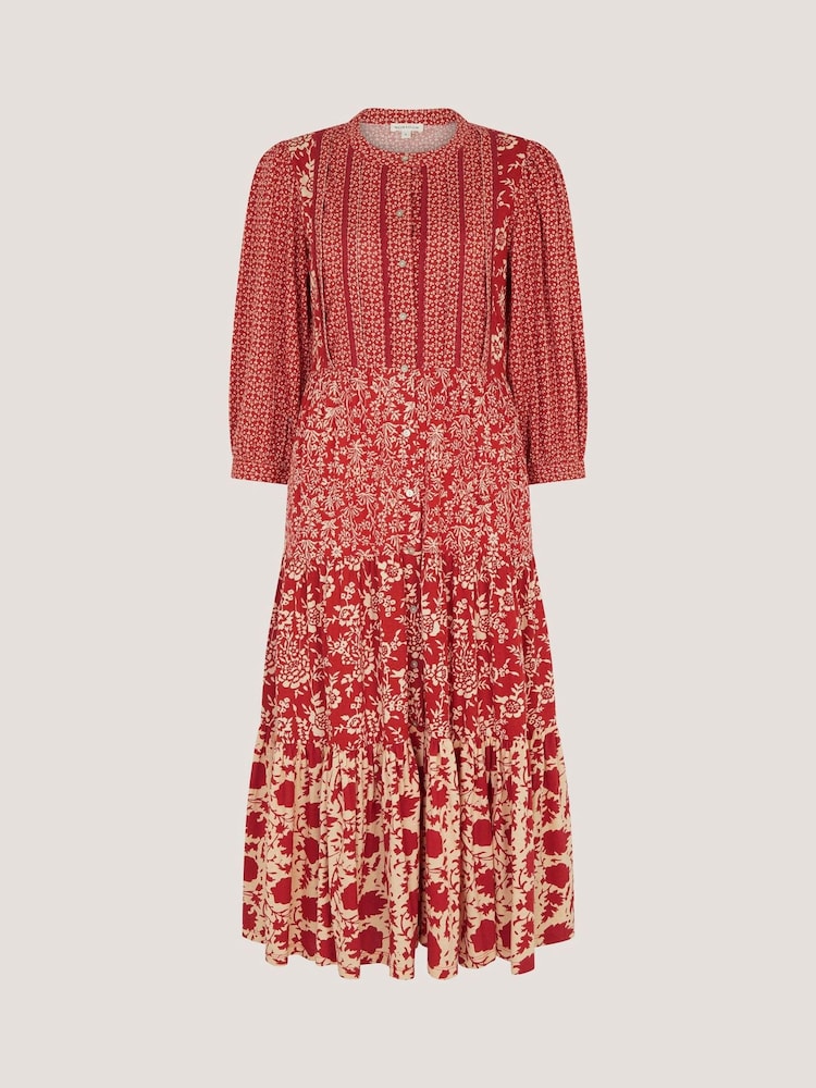 Monsoon Red Palmer Floral Jersey Midi Dress - Image 6 of 6