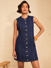 Love & Roses Dark Rinse Wash Scallop Detail Mini Dress - Image 1 of 4