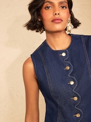 Love & Roses Dark Rinse Wash Scallop Detail Mini Dress - Image 2 of 4