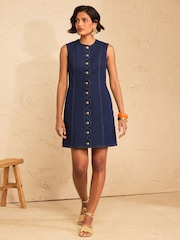 Love & Roses Dark Rinse Wash Scallop Detail Mini Dress - Image 3 of 4