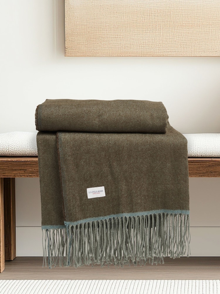 Us Polo Assn Luxurious Herringbone Boxed Throw - Bild 1 von 5