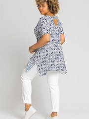 Roman Blue Curve Tile Print Stretch Top - Image 3 of 5
