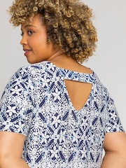 Roman Blue Curve Tile Print Stretch Top - Image 5 of 5