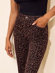 Friends Like These Chocolate Brown Flocked Velvet Leopard Stovepipe Jeans - Image 3 of 5