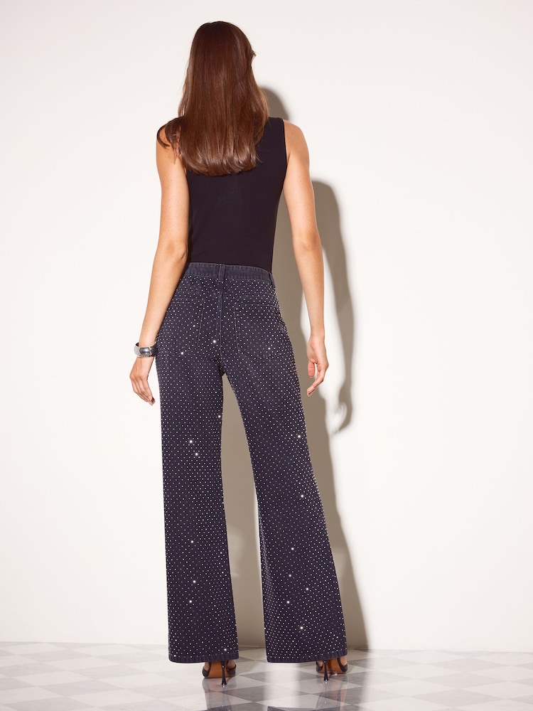 Friends Like These Black Premium Embellished Everyday Wide Leg Denim Jeans - Image 6 of 6