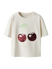 Name It White Kids Sequin Cherry Boxy Short Sleeves T-Shirt - Image 1 of 3