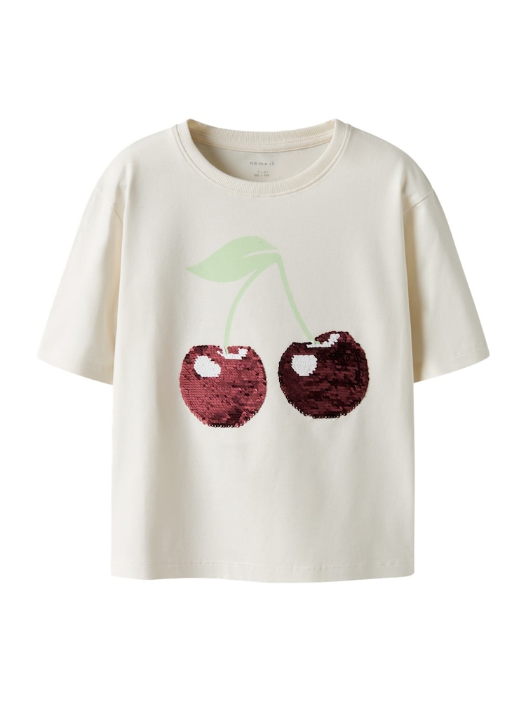 Name It White Kids Sequin Cherry Boxy Short Sleeves T-Shirt - Image 1 of 3