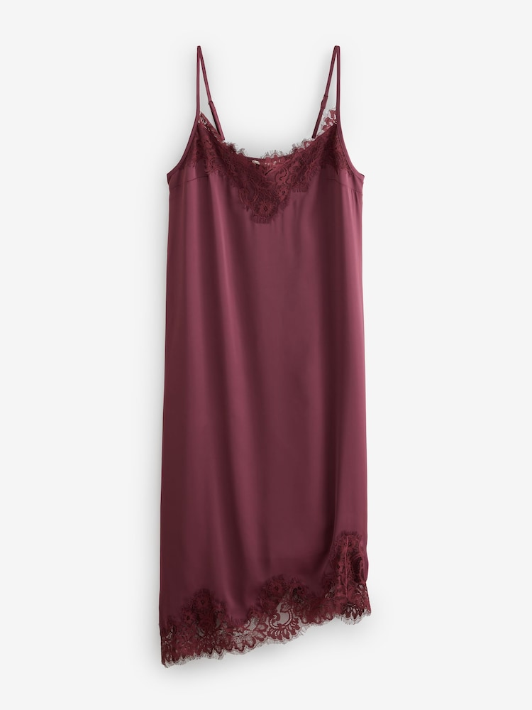Laura Ashley Burgundy Red Satin Lace Slip Nightie - Image 1 of 9