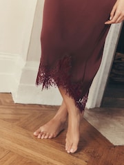Laura Ashley Burgundy Red Satin Lace Slip Nightie - Image 5 of 9