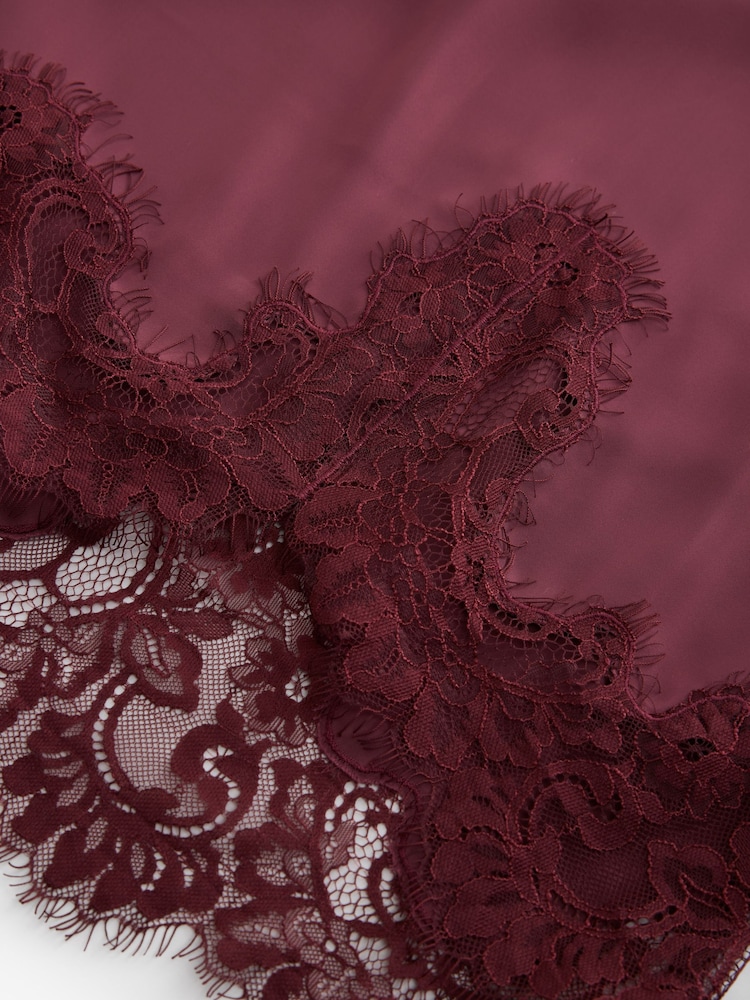 Laura Ashley Burgundy Red Satin Lace Slip Nightie - Image 9 of 9