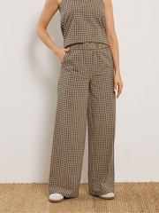 Long Tall Sally Brown Gingham Print Wide Leg Trousers - Image 2 of 4