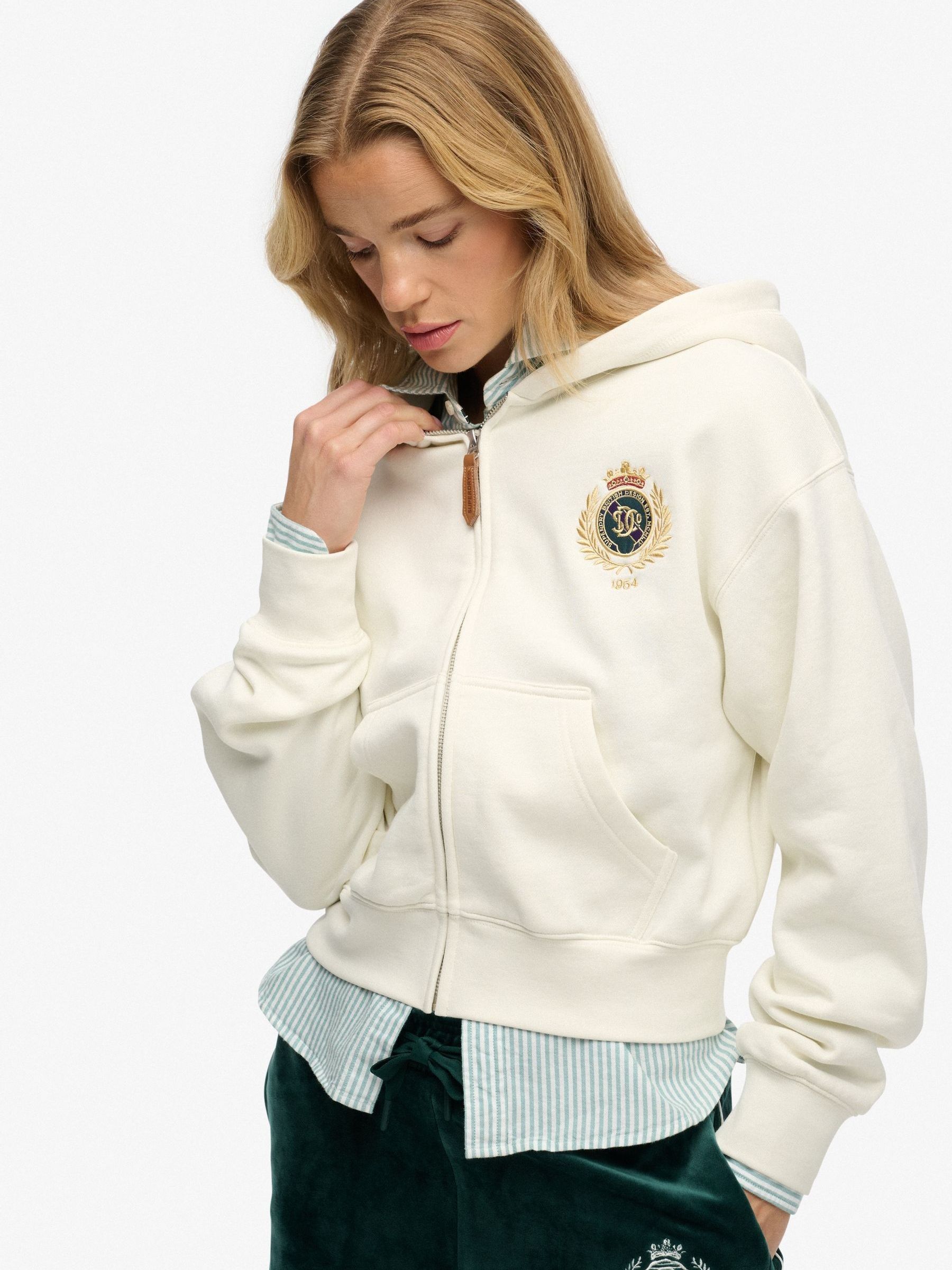 Superdry Women's White Zip-Up Hoodie Country Club Ziphood - Image 2