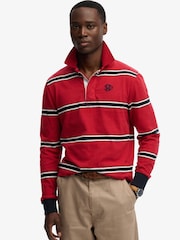 Superdry Red Vintage Athletic Stripe Rugby Top - Image 1 of 5