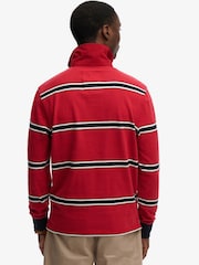 Superdry Red Vintage Athletic Stripe Rugby Top - Image 2 of 5