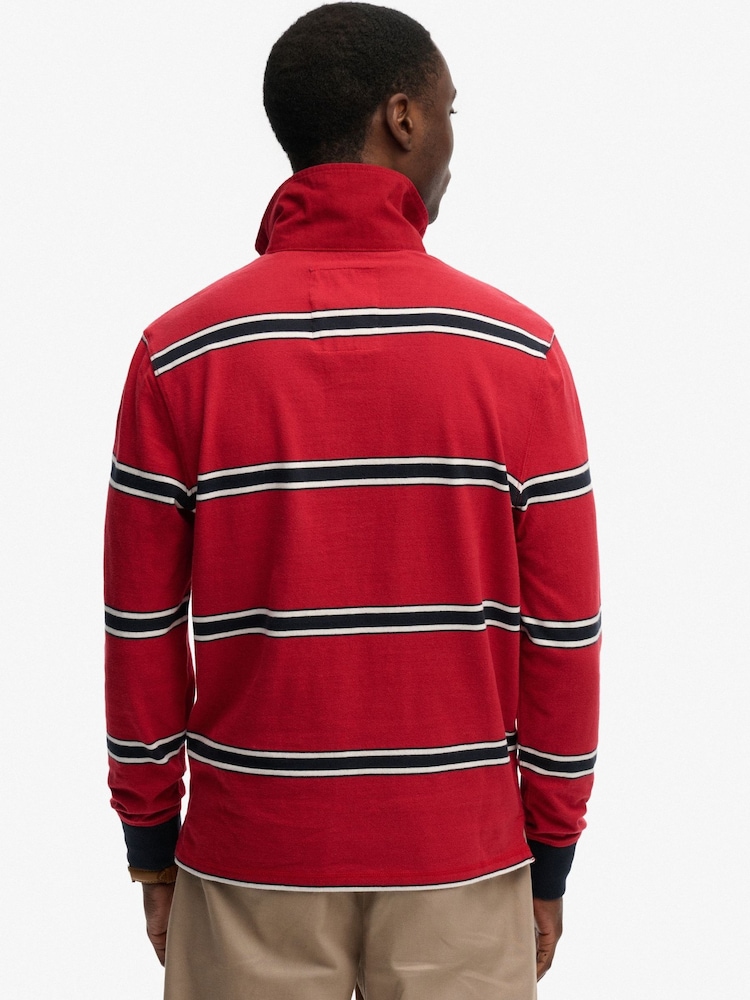 Superdry Red Vintage Athletic Stripe Rugby Top - Image 2 of 5