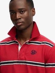 Superdry Red Vintage Athletic Stripe Rugby Top - Image 3 of 5