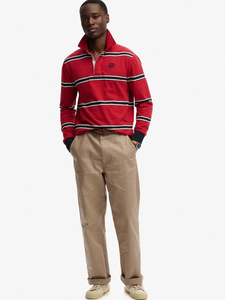 Superdry Red Vintage Athletic Stripe Rugby Top - Image 5 of 5