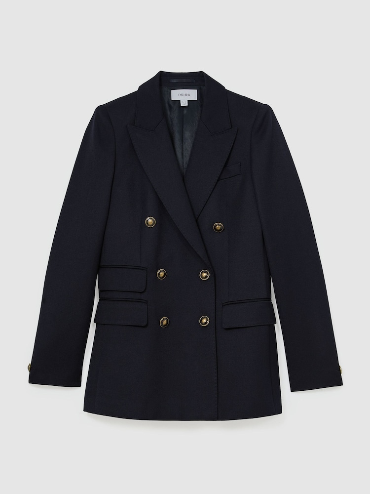 Reiss Navy Lauryn Wool-Blend Twill Double-Breasted Blazer - Image 2 of 8 Reiss Navy Lauryn Wool-Blend Twill Double-Breasted Blazer - Image 2 of 8