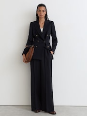 Reiss Navy Lauryn Wool-Blend Twill Double-Breasted Blazer - Image 5 of 8