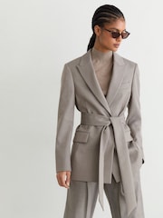 Reiss Grey Briony Wool-Blend Single-Breasted Belted Blazer - Image 1 of 8