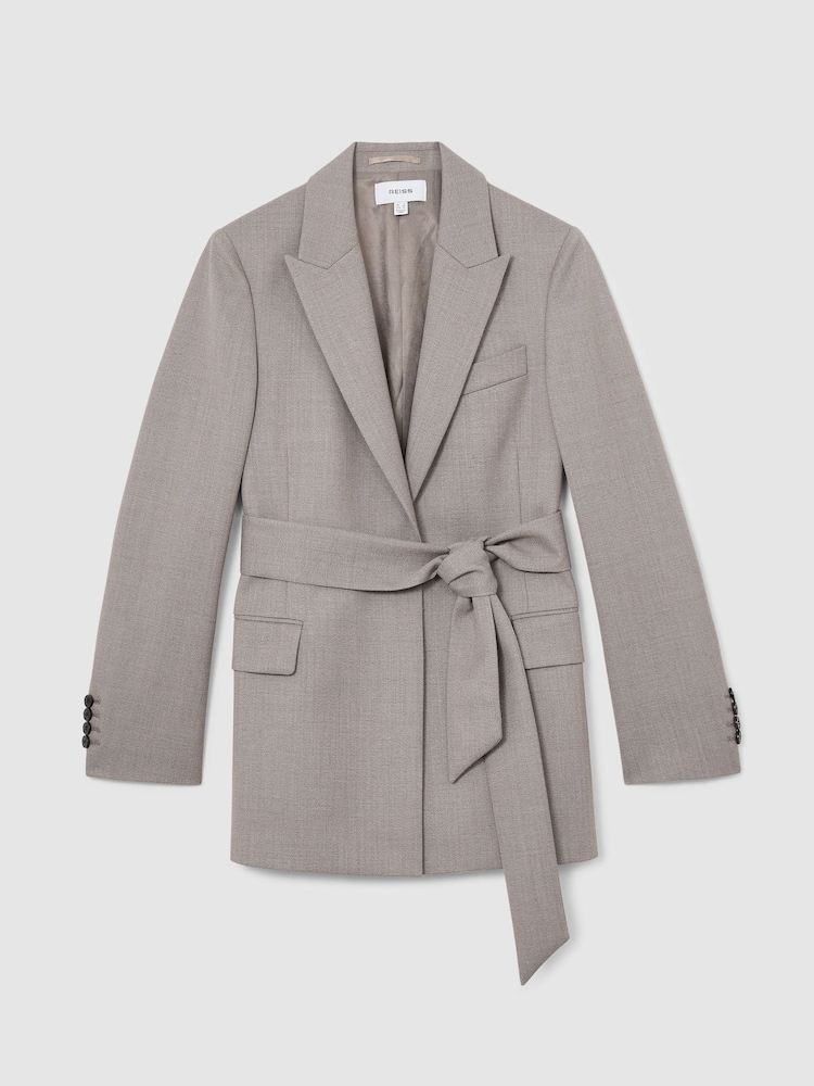 Reiss Grey Briony Wool-Blend Single-Breasted Belted Blazer - Image 2 of 8 Reiss Grey Briony Wool-Blend Single-Breasted Belted Blazer - Image 2 of 8