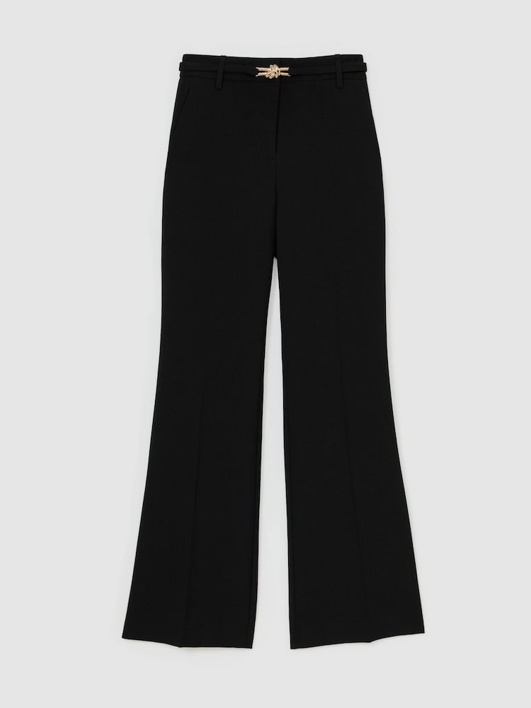 Reiss Black Leona Petite Flared Knot-Hardware Belted Trousers - Image 2 of 8 Reiss Black Leona Petite Flared Knot-Hardware Belted Trousers - Image 2 of 8