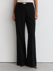 Reiss Black Leona Petite Flared Knot-Hardware Belted Trousers - Image 3 of 8