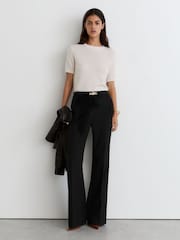 Reiss Black Leona Petite Flared Knot-Hardware Belted Trousers - Image 4 of 8