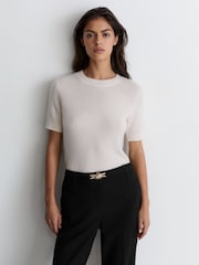 Reiss Black Leona Petite Flared Knot-Hardware Belted Trousers - Image 6 of 8