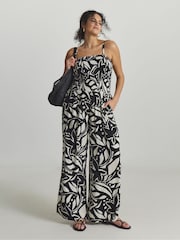 Simply Be Black Magisculpt Shirred Beach Jumpsuit - Image 1 of 4