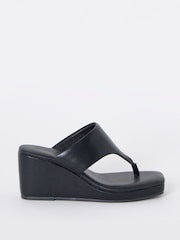 Simply Be Black Extra Wide Fit Wedged Toe Post Heel Sandals - Image 2 of 4