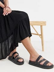 Simply Be Black Wide Fit Laser Cut Detail Footbed Sandals - Image 1 of 4