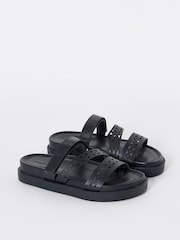 Simply Be Black Wide Fit Laser Cut Detail Footbed Sandals - Image 2 of 4