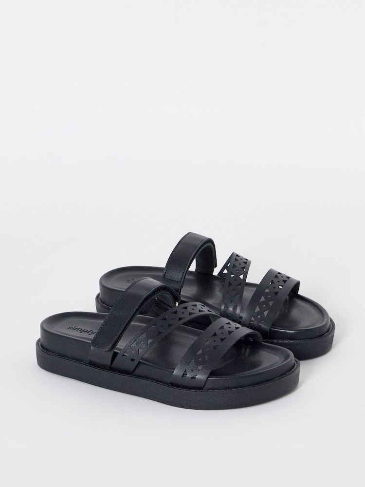 Simply Be Black Wide Fit Laser Cut Detail Footbed Sandals - Image 2 of 4