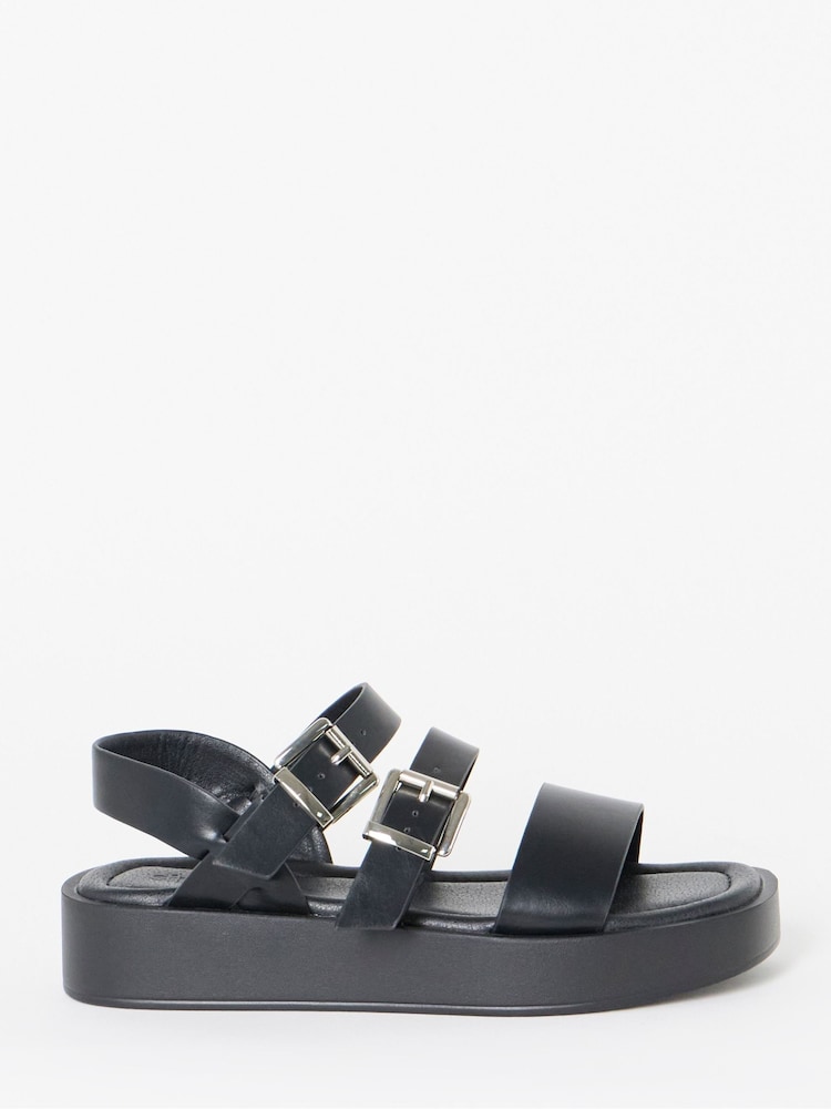 Simply Be Black Wide Fit Triple Strap Comfort Sandals - Image 2 of 4