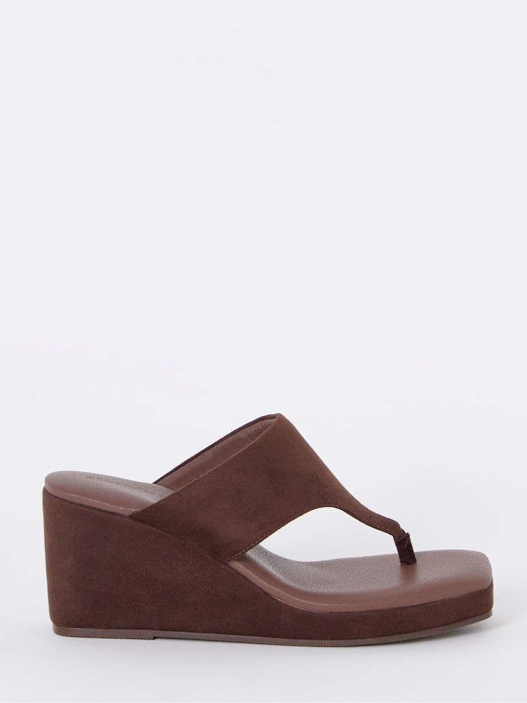 Simply Be Brown Extra Wide Fit Wedged Toe Post Heel Sandals - Image 2 of 4
