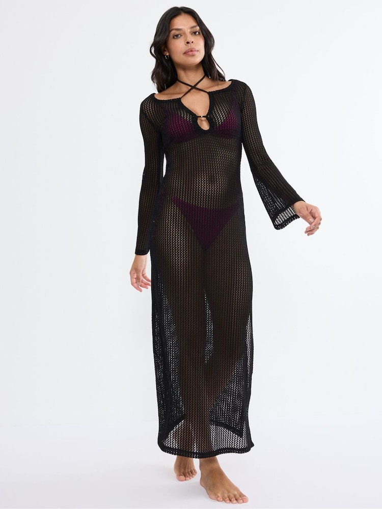 Schwarz - Triumph Beach My Wear Long Sleeved Crochet Long Dress - Bild 1 von 5