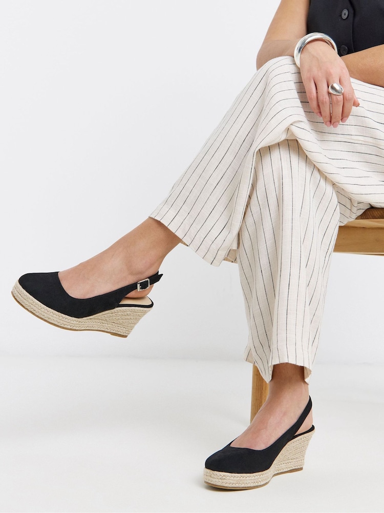 Simply Be Black Extra Wide Fit Espadrille Wedge Slingback Shoes - Image 1 of 4