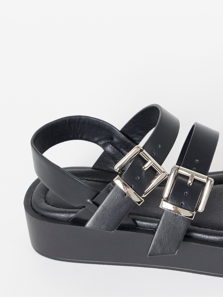 Simply Be Black Extra Wide Fit Triple Strap Comfort Sandals - Image 4 of 4 Simply Be Black Extra Wide Fit Triple Strap Comfort Sandals - Image 4 of 4
