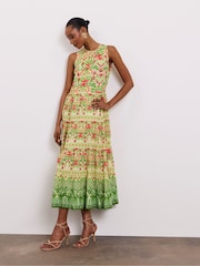 Joanna Hope Green Moss Crepe Tiered Dress - Image 1 of 4