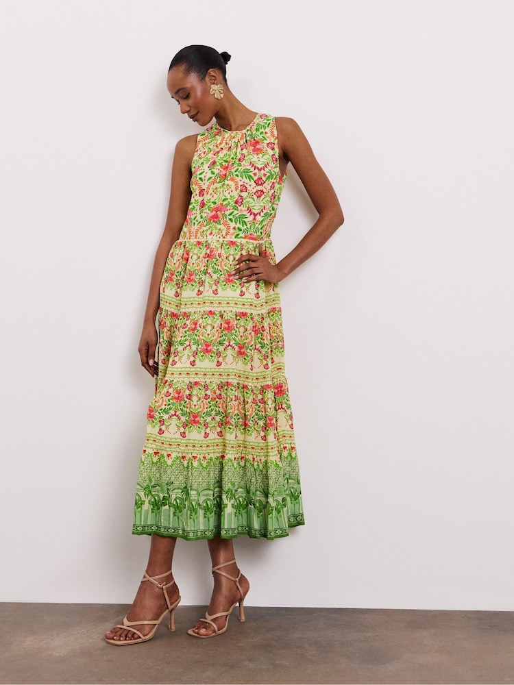 Joanna Hope Green Moss Crepe Tiered Dress - Image 1 of 4