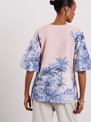 Joanna Hope Blue Cotton Poplin Floral Blouse - Image 3 of 4