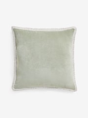 Green 59 x 59cm Soft Velour Contrast Fringe Cushion - Image 1 of 2