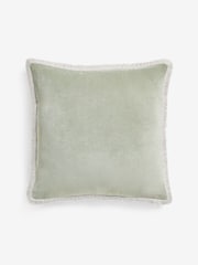 Green 59 x 59cm Soft Velour Contrast Fringe Cushion - Image 2 of 2