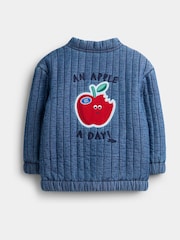 JoJo Maman Bébé Denim Blue Apple Appliqué Bomber Jacket - Image 2 of 4