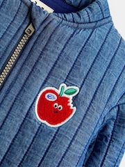 JoJo Maman Bébé Denim Blue Apple Appliqué Bomber Jacket - Image 3 of 4